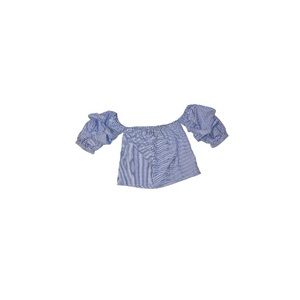 Lucy Wang Blue and White Puff Sleeved Off Shoulder Top - Women’s Size Small